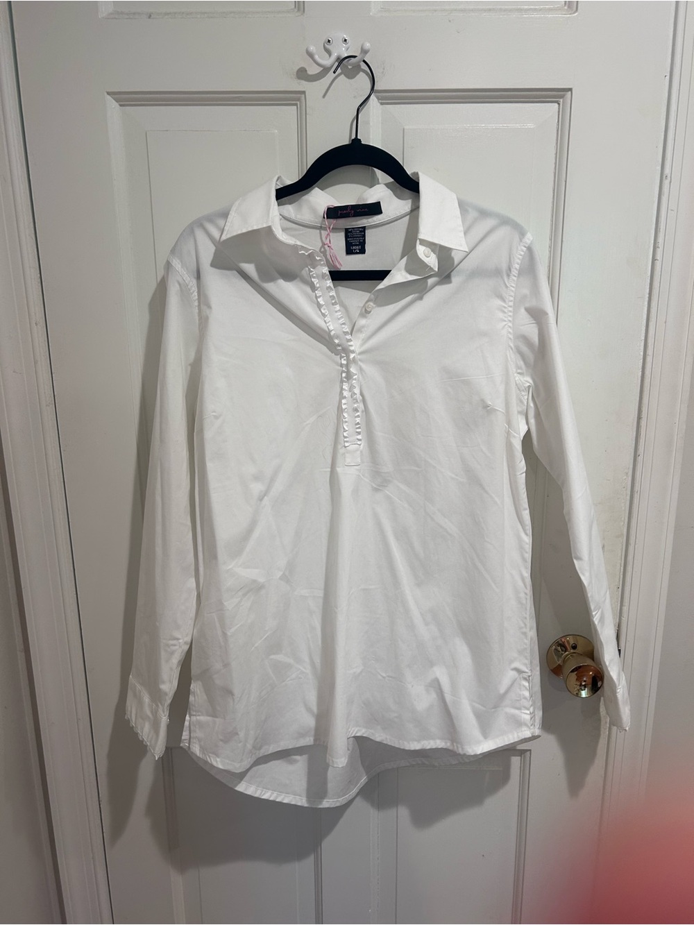 White Button-Trim Collared Blouse
